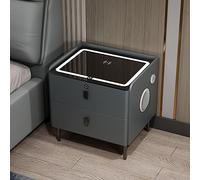 Table de chevet intelligente avec station de charge sans fil, lumières LED, verrouillage d'empreintes digitales et haut-parleur Bluetooth - Table d'appoint moderne avec 2 tiroirs de rangement pour