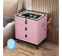 Table de chevet intelligente avec station de charge, serrure à empreintes digitales et haut-parleur, lumière LED, 3 tiroirs de rangement