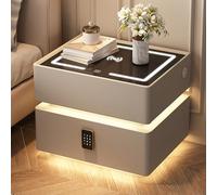 Table De Chevet Intelligente avec Station De Charge, Table De Chevet Flottante avec Verrouillage par Mot De Passe, Armoire De Rangement De Chevet À 2 Tiroirs avec Lumière LED(B,45cm)