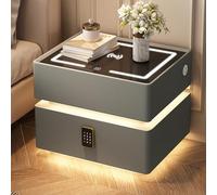 Table De Chevet Intelligente avec Station De Charge, Table De Chevet Flottante avec Verrouillage par Mot De Passe, Armoire De Rangement De Chevet À 2 Tiroirs avec Lumière LED(D,50cm)