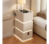 Table de Chevet Intelligente avec Station de Charge, Table de Chevet Moderne avec 3 tiroirs et Verrouillage par Mot de Passe, pour Chambre, Salon, Bureau(A,25cm)