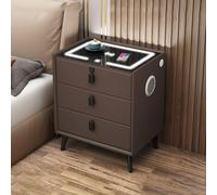 Table de chevet intelligente moderne avec station de charge, 2 ports USB et lumière LED - Table d'appoint multifonctionnelle avec 3 tiroirs pour rangement de chambre à coucher (marron)