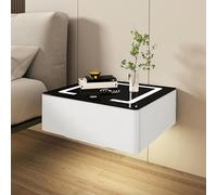 Table de Chevet Intelligente multifonctionnelle en Bois Massif Suspendue, Table de Chevet Murale avec lumière de capteur Intelligent réglable en Trois Couleurs, Conception à tiroir Unique, a
