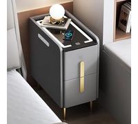 Table de chevet intelligente pour adultes au design moderne, petite et élégante avec finition en bois, lumière intégrée, deux tiroirs, économie d'espace, facile à assembler. (couleur : )