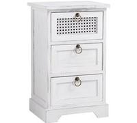 Table de chevet IRMA petite commode de nuit avec 3 tiroirs, en bois paulownia blanc style shabby chic vintage bohême déco en rotin Blanc G
