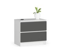 AKORD K60 Commode avec 2 tiroirs pour Le Salon, la Chambre, Le Bureau Design Fonctionnel Moderne 60 x 55 x 40 cm (l x H x P) Poids 20 kg Blanc/Gris Graphite