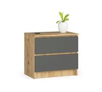 Table de chevet K60 Chêne Artisan 60 cm 2 tiroirs façade Gris Graphite 60x40x55 cm