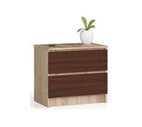 Table de chevet K60 Chêne Sonoma 60 cm 2 tiroirs façade Wengé 60x40x55 cm