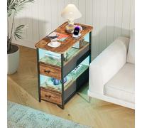 Table de Chevet LED avec 2 Tiroirs et 2 étagères ouvertes, Table d'appoint avec Station de Charge, Meuble de Nuit Multifonction pour Chambre à Coucher à 4 Niveaux, 58 x 28 x 60,5 cm(C, Icône tigre-1)