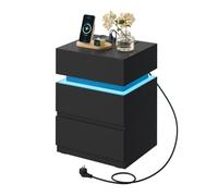 Table de chevet LED avec station de charge - WOLTU - Noir - 2 ports USB - 25 couleurs de lumière - Télécommande