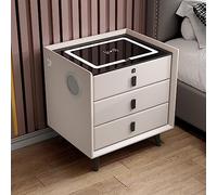 Table de chevet LED de luxe moderne avec chargement sans fil, verrouillage d'empreintes digitales, haut-parleur Bluetooth, armoire de rangement intelligente pour chambre à coucher, table de nuit avec