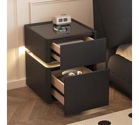 Table de chevet LED intelligente avec 2 tiroirs, chargement sans fil, table d'appoint moderne en bois pour chambre à coucher et salon, design élégant (noir, 40 cm)