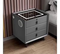 Table de chevet LED intelligente moderne avec chargement sans fil, verrouillage d'empreintes digitales, haut-parleur Bluetooth, 3 tiroirs, rangement élégant, table de chevet de luxe