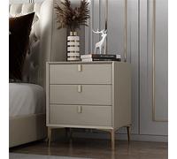 Table de chevet légère en bois blanc avec 3 tiroirs, meuble de chambre à coucher de luxe moderne, design élégant en cuir augmenté gris pour des solutions simples d'économie d'espace.
