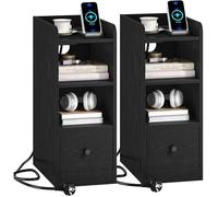 Table de Chevet Lot de 2, avec Multiprise, Port USB et Type C, Espace de Rangement à 3 Niveaux avec 1 Tiroir