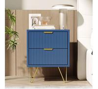 Table de Chevet Lot de 2, Commode à 2 tiroirs, Table de Nuit avec Pieds en Métal, Meuble de Chevet, Bleu foncé
