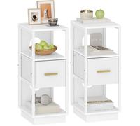 Table de Chevet, Lot de 2 et 1 Tiroir en Tissu, Tables d'Appoint avec Compartiment Ouvert, 30.3 x 24 x 60 cm, Blanc