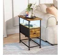 Table de Chevet Lot de 2, Table de Nuit Connectée 1 Tiroir avec Prise USB, avec Lumières LED, Table d'appoint, Fauve