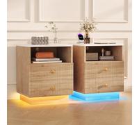 Table de Chevet Lot de 2,Table de Nuit en bois avec 2 Tiroirs,44x38x55cm