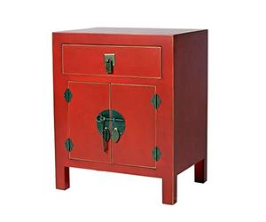 Table de Chevet Madame Butterfly Rouge - Design Authentique Ming 2 Portes & 1 Tiroir Bois/MDF Exotique Table de Chevet Mya009 Palazzo Exclusive