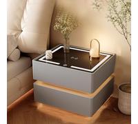 Table de Chevet Meuble de Chevet Table de Nuit avec Charge Sans Fil Lumière Tactile 3 Couleurs Enceinte Bluetooth Verrou a Code Bois Massif 6 Couleurs F,40 * 40 * 49cm