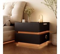 Table de Chevet Meuble de Nuit Commode avec Charge Sans Rapide USB Lampe Tactile 3 Couleurs Enceinte Bluetooth Tiroir Verrou Code Bois Massif Anti-Basculement pour Chambre C,50 * 40 * 49CM