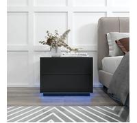 Table de Chevet, Meuble de Rangement Table, 2 Tiroirs, Table de Chevet avec l'Eclairage USB LED,Pour Chambre, Salon,Noir-MONDEER