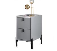 Table de chevet minimaliste du milieu du siècle avec 2 tiroirs de rangement, table d'appoint moderne pour petits espaces, comptoir en pierre frittée, gris clair, 35 x 35 x 55 cm