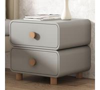 Table de chevet minimaliste en bois massif gris clair avec 2 tiroirs et rangement arrondi en cuir, petite table d'appoint moderne pour chambre à coucher et salon, élégante et fonctionnelle