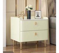 Table de chevet minimaliste en cuir synthétique avec double tiroirs, cadre en bois massif, pas de montage nécessaire, parfaite pour la chambre à coucher