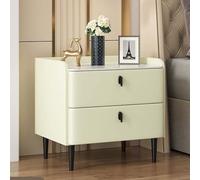 Table de chevet minimaliste en cuir synthétique avec double tiroirs, cadre en bois massif, pas de montage nécessaire, parfaite pour la chambre à coucher