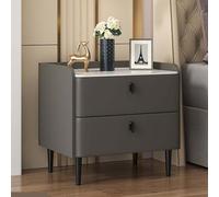 Table de chevet minimaliste en cuir synthétique avec double tiroirs, cadre en bois massif, pas de montage nécessaire, parfaite pour la chambre à coucher