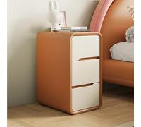 Table de Chevet Minimaliste Moderne à 3 tiroirs en crème avec des Accents Orange Petite Table de Chevet en Bois pour Le Rangement de la Chambre (35x40)
