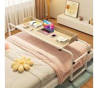 Table de chevet mobile avec roulettes, hauteur et longueur réglables pour ordinateur portable, plateau de nourriture, table médicale à roulettes, portable