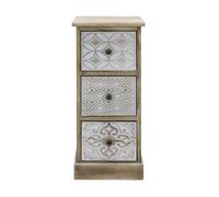 Rebecca Mobili Table de nuit avec impressions avec 3 tiroirsen bois, blanc et beige