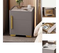 Table de chevet moderne à DEL avec station de charge sécurisée cachée et tiroir gris clair, parfaite pour chambre à coucher ou bureau, taille 35,1 cm