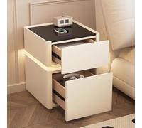 Table de chevet moderne à LED avec 2 tiroirs, chargement sans fil intelligent, table d'appoint simple en bois pour chambre à coucher et salon, blanc cassé (L40 cm)
