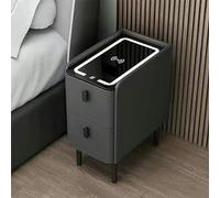 Table de chevet moderne à LED avec station de charge sans fil, ports USB, dessus en verre, 2 tiroirs, meuble de chambre à coucher peu encombrant, blanc brillant pour une vie intelligente - 3 options