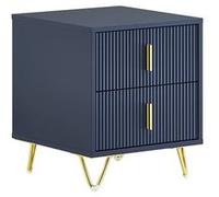Table de Chevet Moderne avec 2 Tiroirs en Bleu L40xP40xH47cm