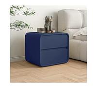 Table de chevet moderne avec 2 tiroirs, finition cuir microfibre bleu foncé, table d'appoint pour canapé, chambre à coucher, salon, couloir, chambre (L 45 x P 40 x H 47 cm)