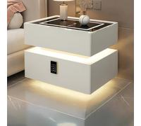 Table de Chevet Moderne avec éclairage LED Intelligent, Nouvelle Table de Nuit à 2 tiroirs avec Verrouillage par Code, Station de Charge (Couleur : Blanc, Dimensions : 50 x 40 x 50