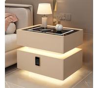 Table de Chevet Moderne avec éclairage LED Intelligent, Nouvelle Table de Nuit à 2 tiroirs avec Verrouillage par Code, Station de Charge (Couleur : Rose, Dimensions : 40 x 40 x 50