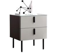 Table de chevet moderne avec plateau en verre trempé marbré et double tiroirs, hauteur réglable pour chambre à coucher
