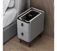 Table de chevet moderne avec ports de charge USB et lumière LED, solution de rangement à 2 tiroirs pour les petits espaces
