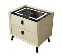 Table de Chevet Moderne avec Station de Charge sans Fil, lumières LED et Port USB Table de Chevet multifonctionnelle avec 2 tiroirs pour BDorm et Salon Palette de Couleurs Beige et Noir