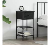 Table de chevet moderne avec tiroir en bois d'ingénierie et de fer, finition noire, 33.5x36x70 cm, rectangulaire, pour chambre à coucher, stocker des livres et des bagatelles.