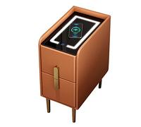 Table de Chevet Moderne avec tiroirs, Station de Charge sans Fil et 3 Couleurs LED Lumineuses Orange 25cm