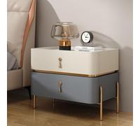 Table de chevet moderne beige bleu avec tiroirs de grande capacité et larges étagères de comptoir pour chambre à coucher, salon, bureau, petite table d'appoint avec cadre doré (40 cm)