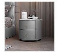 Table de chevet moderne blanche - Table de chevet en cuir avec tiroirs, design rond, plateau en verre trempé, coffre de rangement élégant pour chambre à coucher - 2015