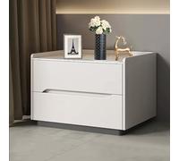 Table de chevet moderne blanche - Table de chevet italienne en bois massif avec double tiroirs de rangement et dessus en ardoise - Coffre de chambre de style nordique pour chambre à coucher et canapé